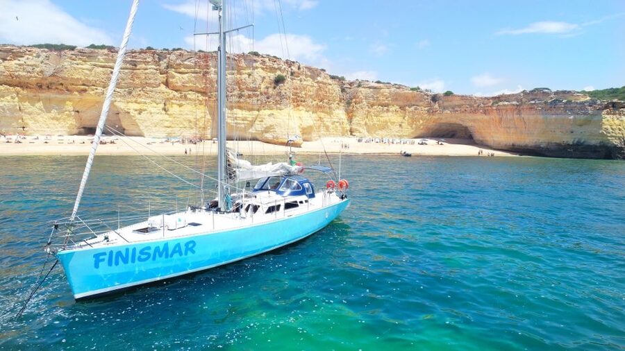 Albufeira: Sailing Boat Cruise BBQ & Open Bar on the Beach - Seeing Benagil without entering the famous cave