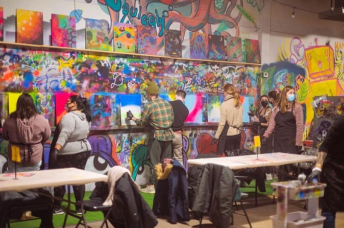 BYOB Spray Paint and Sip at Studio W.I.P. - The studio atmosphere and group size