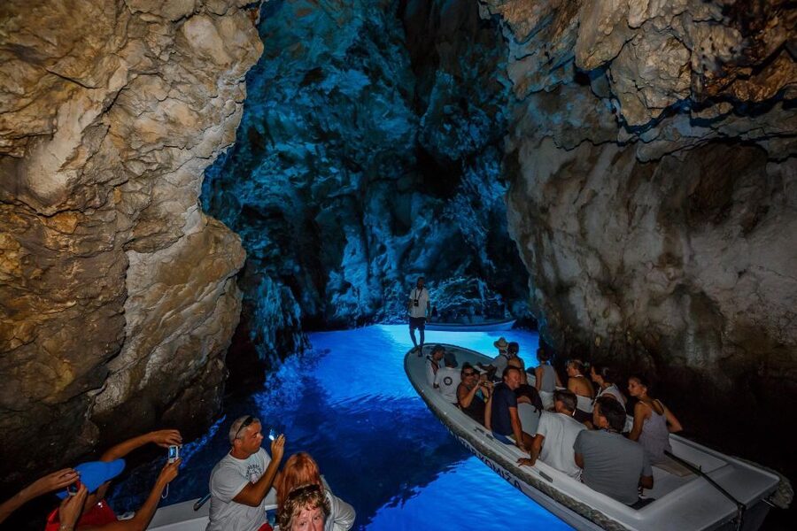 From Split: Blue Cave, Hvar, Mamma Mia, 5 Islands boat Tour - An hour at Budikovac Blue Lagoon